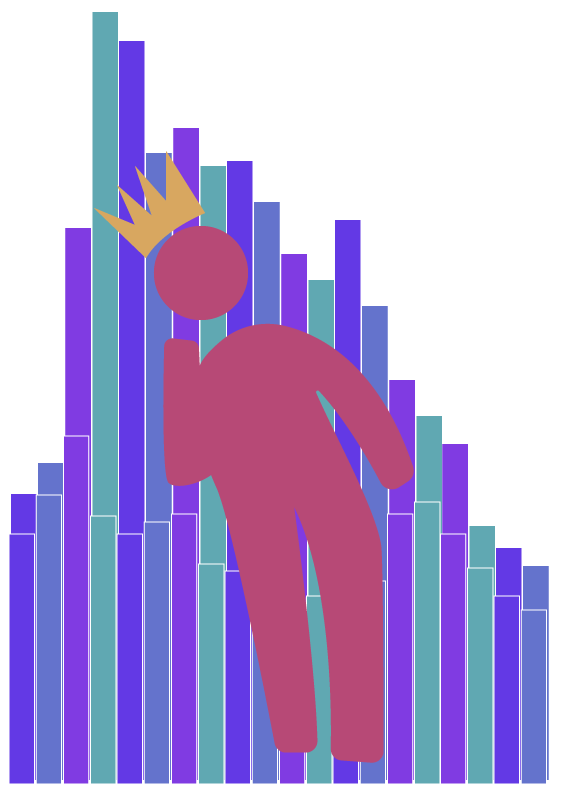 Illustration of person with crown sitting on top of jetons.